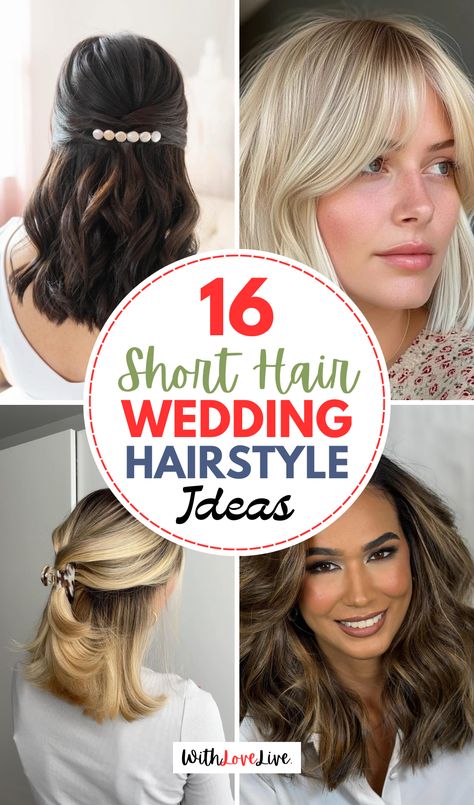 Elevate your wedding guest look with these short-hair hairstyle ideas! 💁‍♀️🎉 Whether you're looking for a sleek, polished look or effortless waves, these styles are perfect for short hair. Save this pin for easy yet elegant wedding hairstyles! 📌🌟 Wedding Guest Makeup And Hair, Medium Hair Bridal Hairstyles, Bridal Hair For Medium Length, Off Shoulder Dress Hairstyle, Short Hair Wedding Guest, Wedding Guest Hairstyles Medium, Hair For Wedding Guest, Hair Wedding Guest, Hairstyle For Wedding Guest