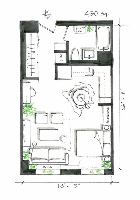 5 Genius Ideas For How to Layout Furniture in a Studio Apartment | Apartment Therapy Studio Apartment Plan, Small Apartment Layout, Small Apartment Plans, Studio Apartment Floor Plans, Apartemen Studio, One Room Apartment, Studio Layout, Studio Apartment Design, Apartment Floor Plan