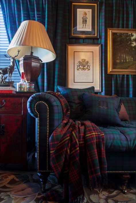 Tartan Decor, Scottish Interiors, Ralph Lauren Interiors, Blackwatch Tartan, Scottish Decor, Victorian Sofa, Scottish Homes, English Interior, English Country Decor