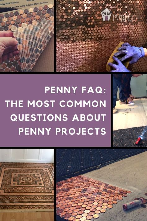 The most common questions about penny projects - great FAQ for all questions regarding penny floors and penny projects. Cheap Party Decor, Penny Floors, Pennies Crafts, Penny Floor Designs, Penny Decor, Penny Table Tops, Penny Wall, Penny Projects, Penny Crafts