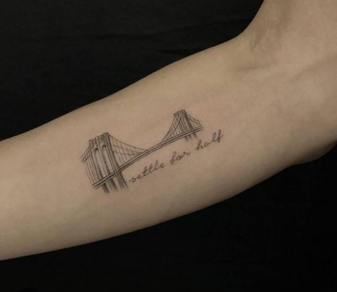 Tower Bridge Tattoo, Bridge Tattoo Ideas, Brooklyn Bridge Tattoo, San Francisco Bridge Tattoo, Alter Bridge Tattoo, Fine Line Bridge Tattoo, Horseman Tattoo, Bridge Tattoo, Bojack Horseman