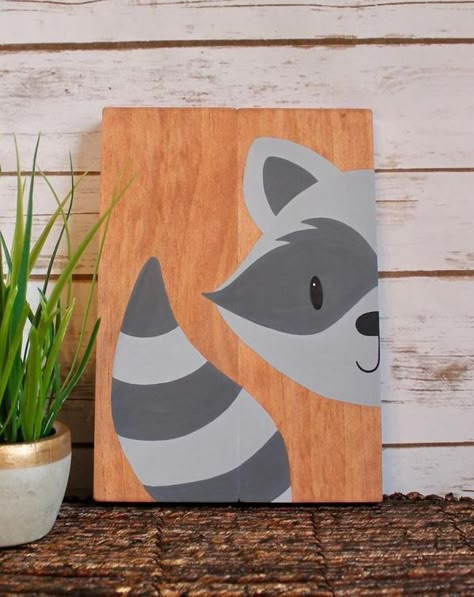 Painted Bear, Baby Nursery Wall Art, Nursery Boy, Baby Door, Nursery Canvas, Kids Canvas, Woodland Decor, Easy Canvas Painting, Woodland Forest