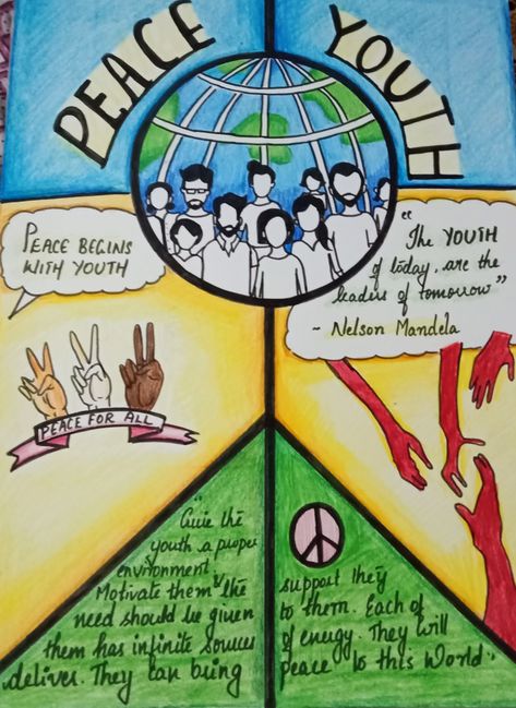 Peace youth poster #peace#youth#poster#design#help Peace Poster Ideas, Poster On Peace Drawing, Peace And Justice Poster, Green Peace Poster, Peace Without Limits Poster, Slogan Ideas, Peace Poster, Nelson Mandela, Poster Ideas