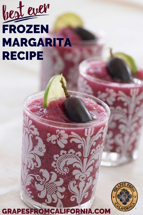 Best Ever Frozen Margarita Recipe – Try this easy, homemade grape margarita that is seriously the best! Grapes are berries and work deliciously well in frozen drinks like margaritas. Go with Grapes from California in this frozen margarita recipe for a cool twist on a classic margarita…it will be your new favorite! Grape Margarita Recipe, Margarita Frozen Grapes, Margarita Grapes, Recipes With Grapes, Frozen Margarita Recipe, Grape Cocktails, Grape Vodka, Tailgate Party Ideas, California Recipes