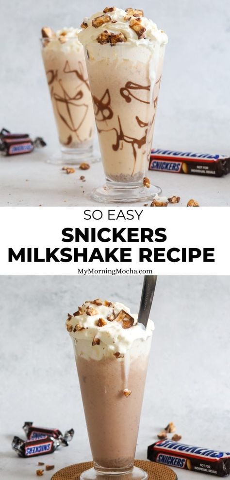 Snickers Milkshake Recipes, Snicker Milkshake, Snickers Milkshake, Milk Shake Recipes, Snickers Shake, Milkshake At Home, Malt Recipe, Snickers Chocolate, Best Milkshakes