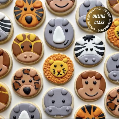 Cookie Decorating Circle Cookies, Zoo Cookies Decorated, Jungle Cookies Decorated, Party Animal Cookies, Animal Cookies Decorated, Zoo Animal Cookies, Divlje Zivotinje, Jungle Cookies, Farm Cookies