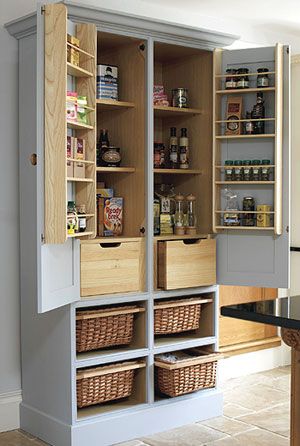 Pantry conversion Beautiful Pantries, No Pantry, Kitchen Standing Cabinet, Free Standing Kitchen Cabinets, Pantry Space, Tv Armoire, Antique Armoire, Pantry Cupboard, Kitchen Stand