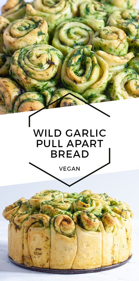 Vegan Wild Garlic Pull Apart Bread Vegan Pull Apart Garlic Bread, Vegan Hobbit Food, Vegan Yule Recipes, Vegan Pull Apart Bread, Christmas Soul Food, Vegan Cafe Food, Vegan New Years Recipes, Vegan Savory Snacks, Vegan Dinner Party Recipes