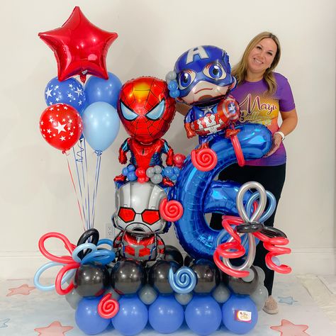 Superhero Balloon Bouquet, Spiderman Balloon Bouquet, Party Reference, Balloon Boutique, Spiderman Balloon, Superhero Balloons, Marvel Birthday, Balloons Bouquet, Superhero Spiderman