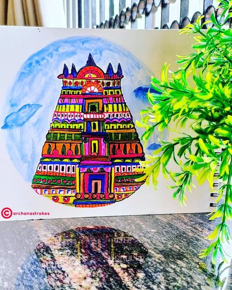 Gopuram painting in Acrylic Gopuram Painting, Painting In Acrylic, Doodles, Drawings, Quick Saves