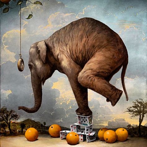 Kevin Sloan, 'Consequences of Hypnosis', 2011 or the Elephant in the room! #art #painting Kevin Sloan, Magic Realism, Elephant Love, Elephant Art, Arte Sketchbook, Art Et Illustration, Pop Surrealism, An Elephant, Arte Animal