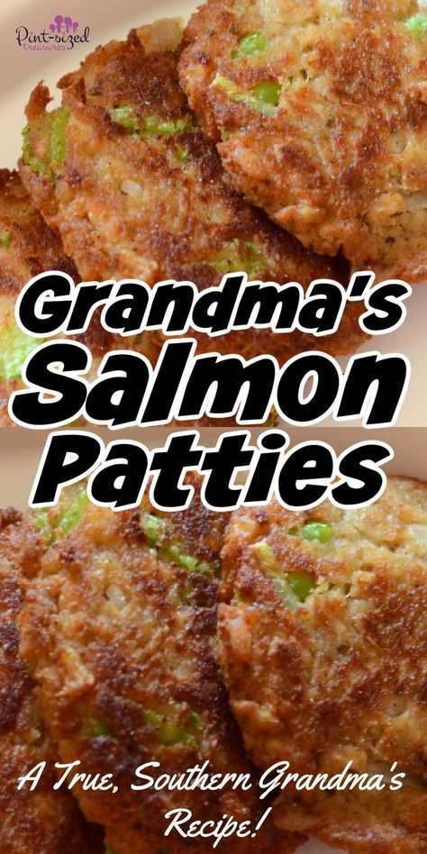 Grandma's BEST salmon patties from Pint-sized Treasures are inspired by my own grandmother's famous salmon patties. They are easy to make and super delicious. Follow these simple tips and you will get great salmon patties that are fried to perfection and seasoned with love! Best Salmon Patties, Canned Salmon Recipes, Salmon Cakes Recipe, Salmon Recipes Baked Healthy, Best Salmon, Salmon Croquettes, Salmon Patties Recipe, Fish Dinner Recipes, Easy Salmon Recipes