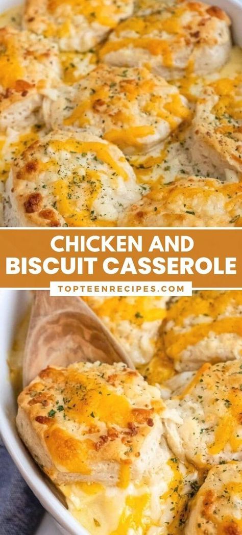 Chicken and Biscuit Casserole - Top Recipes The Cookin Chicks Recipes, Chicken In Biscuit Recipe, Chicken And Biscuits Casserole Recipes, Cheesy Chicken Biscuit Casserole, Supper Ideas With Biscuits, Shredded Chicken And Biscuits Recipes, Chicken And Biscuit Casserole Pillsbury, Breakfast Chicken Biscuits, Easy Dinner Recipes With Biscuits