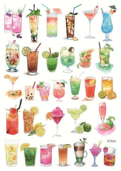 귀여운 음식 그림, Desain Buklet, Food Artwork, Food Illustration Art, Watercolor Food, Cute Food Drawings, Cute Food Art, Cocktail Art, Food Painting