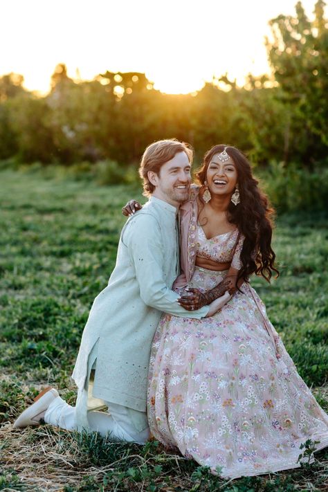 This Indian-American eloped before their vineyard wedding in Big Sur and Yosemite | Vogue India Lehenga Sitting Pose, Indian American Wedding Fusion, Indian Elopement, Indian American Weddings, Indian Wedding Poses, Indian American, Sisters Wedding, Telugu Wedding, Indian Wedding Photos