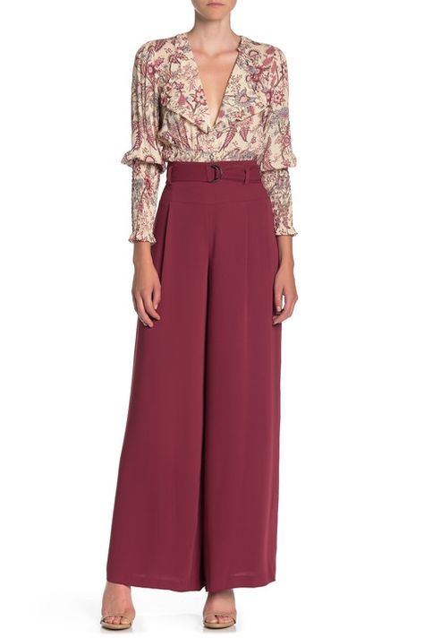 Dressy Pants Outfits For Wedding, Maroon Pants Outfit, Wide Pants Outfit, Dressy Pants Outfits, Plum Pants, Brown Pants Outfit, Maroon Pants, Wide Leg Pants Outfit, Dressy Pants