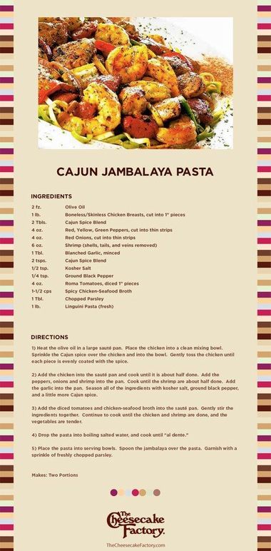 Jambalaya Pasta Recipe, Chicken Jambalaya, Jambalaya Pasta, Cajun Jambalaya, Cheesecake Factory Recipes, The Cheesecake Factory, Copycat Restaurant Recipes, God Mat, Cheesecake Factory