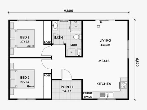 Magnolia (A) – Granny Flats Australia Granny Flat Designs Australia, Flat Floor Plan, Granny Flats Australia, Laminate Benchtop, Granny Flat Plans, Ceramic Cooktop, Narrow House Designs, Hotel Floor Plan, Tile Splashback