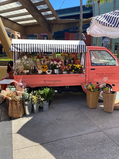 Vintage Flower Truck, Flower Truck Business, Mobile Flower Shop, Flower Trucks, Flower Van, Flower Stall, Roadside Stand, Truck Canopy, Farmers Market Flowers