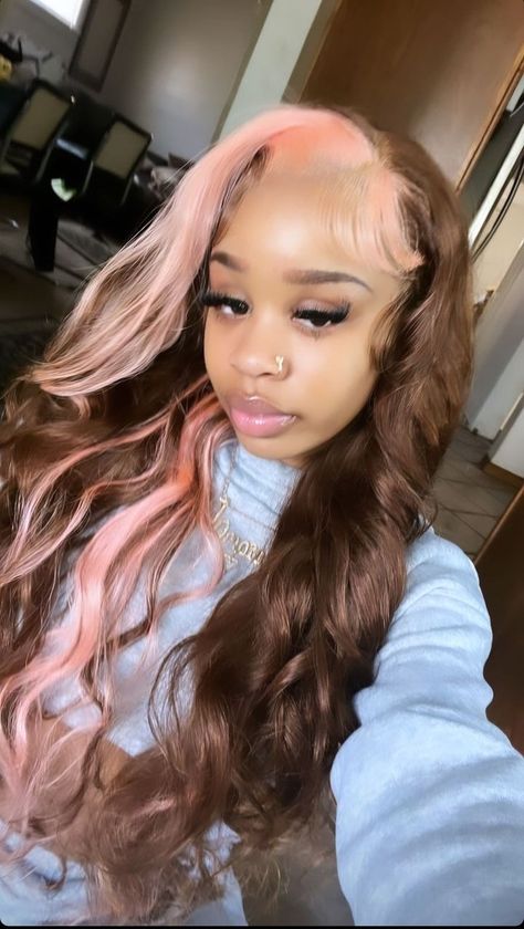 Brown And Pink Hair Wig, Brown And Pink Lace Front Wig, Pink And Brown Hair Braids, Brown And Rose Gold Hair, Honey Blonde And Pink, Light Pink And Brown Hair, Pink And Brown Hair Black Women, Light Pink Hair Black Women, Brown And Pink Wig