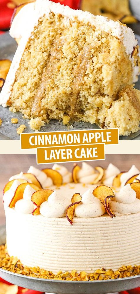 This Cinnamon Apple Layer Cake is incredibly moist, made with fresh apples and has the most amazing apple filling! It’s the perfect fall cake! Apple Layer Cake, Dessert For Fall, Apples Recipes, Fall Food Recipes, Homemade Strawberry Sauce, Pie Brownies, Fall Cake, Apples Cinnamon, Cinnamon Cake