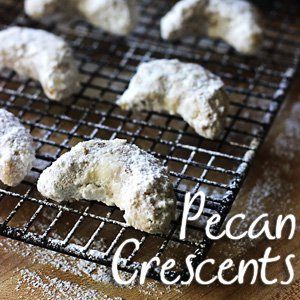 Sugar Cookies With Powdered Sugar, Pecan Crescents, Pecan Crescent Cookies, Cookies With Powdered Sugar, Recipe For Sugar Cookies, Almond Crescent Cookies, Christmas Cookie Swap, Crescent Cookies, Desserts Christmas