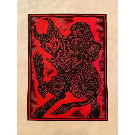 Krampus Card, Linocut Printmaking, Cut Animals, Linocut Art, Woodcuts Prints, Thread Painting, Lino Print, Woodblock Print, Linocut Prints