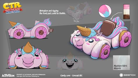 ArtStation - CTR - Karts Concept Futuristic Concept Art, Candy Car, Cars Characters, 3d Figures, Candy Art, Id Design, Car Design Sketch, Concept Car Design, Crash Bandicoot