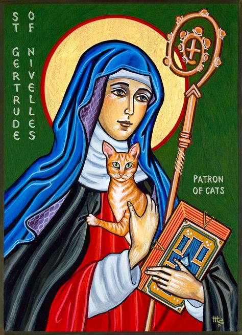 Saint Gertrude of Nivelles: Patron Saint Of Cats – CatGenie Gertrude Of Nivelles, Patron Saint Of Cats, St Gertrude, Gato Angel, Hey Man, Byzantine Icons, Greek Orthodox, Cat Person, Orthodox Icons