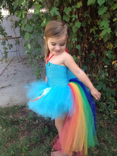 Rainbow Dash dress by Natalie's 2 Cute Tutus. Www.facebook.com/natalies2cutetutus Girls Rainbow Dress, Rainbow Dash Dress, Rainbow Dash Costume, Rainbow Dash Party, Princess Tutu Dresses, Party Dress Inspiration, Pony Birthday Party, Kids Party Wear Dresses, Little Pony Birthday Party