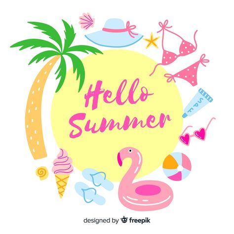 Hello summer Vector | Free Download Summer Vector, Home Nails, Nails Home, Summer Banner, Tropical Background, Home Decor Aesthetic, Aesthetic Home Decor, Tropical Holiday, Summer Illustration