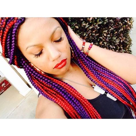 0 Purple Box Braids, Red Braids, Red Box Braids, Omg Girlz, Purple Braids, Rainbow Braids, Cute Box Braids, Colored Braids, Box Braids Hairstyles For Black Women