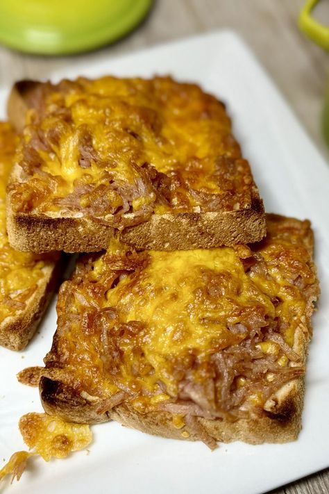 Broiled SPAM® and Cheese Open Face Sandwiches Spam Casserole Recipes, Spam Sandwich, Open Faced Sandwich Recipes, Luncheon Meat, Tasty Lunch, Lunch Meat, Meat And Cheese, Open Face, Three Ingredient