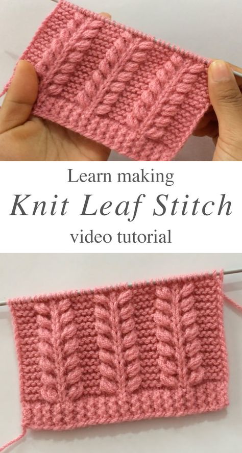 Knit Leaf Stitch For Sweaters And Cardigans - CrochetBeja Knit Leaf Pattern, Knitting Terms, Knitting Stitches Tutorial, Easy Knitting Patterns, Knit Stitch Patterns, Knit Stitch, Knitting Tutorial, Knitting Techniques, Easy Knitting