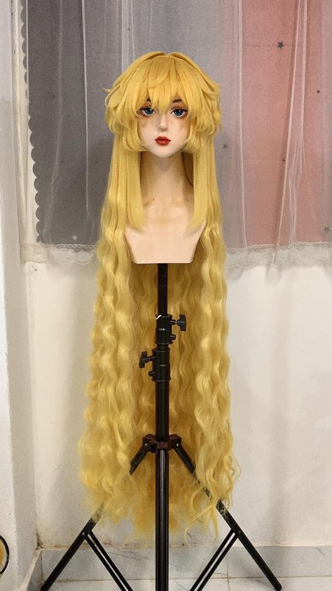 Long Cosplay Wig, Long Curly Hair Reference, Oc Hair Styles, Angelic Hairstyles, Animal Generator, Puppet Oc, Oc Hair, Magical Hair, Hair References