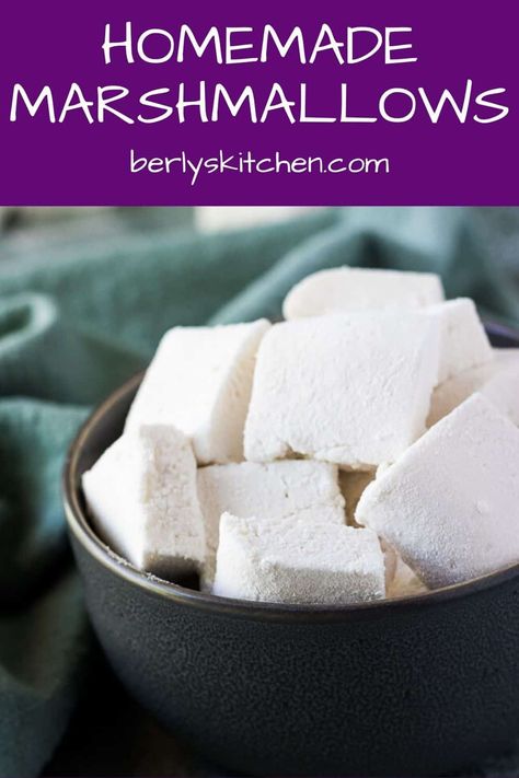 Have you ever wanted to make your own marshmallows? Now you can with our simple marshmallow recipe. Easy and delicious handmade marshmallows at home! #berlyskitchen Make Your Own Marshmallows, Dairy Free Marshmallows, Homemade Marshmallows Without Corn Syrup, Marshmallow Without Gelatin, How To Make Marshmallows Without Gelatin, Homemade Marshmallows Without Gelatin, Gelatin Marshmallow Recipe, Home Made Marshmallows Recipe, Marshmallow Recipe Without Gelatin