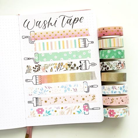 Creative Washi Tape Swatch Spread Tutorial For Your Bullet Journal – Archer and Olive Washi Tape Art, Wash Tape, Washi Tape Notebook, Washi Tape Projects, Kunstjournal Inspiration, Washi Tape Journal, Scrapbooking Materials, Scrapbook Fonts, Washi Tape Ideas