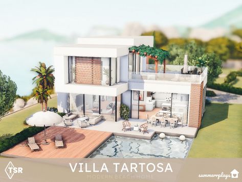 Sims 4 Villa, Sims 4 Beach House, Sims4 Houses, Sims 4 Modern House, Lotes The Sims 4, Sims Freeplay Houses, Sims Houses, Sims Builds, Sims 4 House Plans