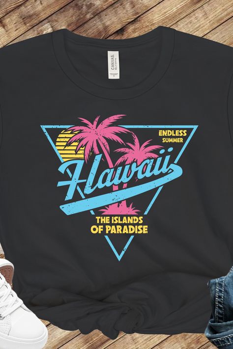 Experience Hawaii's 80s Beach Scene with Our Retro Shirt - Perfect for Summer Fun and Beach Lover 80s Beach, 80s Tshirts, Retro Shirt Design, Tshirts Ideas, Summer Jam, San Jose Ca, Graphic Tee Design, Beach Lover, Beach Scene