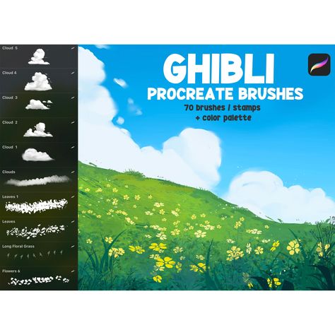 Anime Procreate Brushes, Ghibli, Makoto Shinkai, Grass, Clouds, Nature Brushes, Procreate Landscape, Procreate Brush, procreate stamp Ghibli Procreate, Anime Procreate, Procreate Downloads, Procreate Brushes Download, Environmental Artwork, Brush Procreate, Ghibli Anime, Best Procreate Brushes, Makoto Shinkai