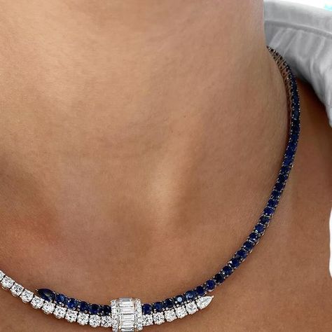 Charles Krypell on Instagram: "Charles Krypell’s new sapphire and diamond necklace is officially here, and we’re in love! @charleskrypell" Pearl Jewelery, Diamond Necklace Simple, Colored Diamond Jewelry, Diamond Earrings Design, Art Jewelry Design, Expensive Jewelry Luxury, Diamond Necklace Designs, Fancy Jewellery Designs, Bridal Diamond Jewellery