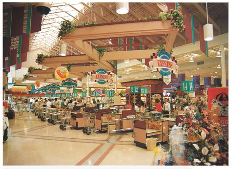 Neon Retro Aesthetic, Nostalgia 2000s Aesthetic, Malls Interior, Liminal Spaces Aesthetic, Grocery Store Aesthetic, Supermarket Aesthetic, Mall Photos, Mall Madness, Aesthetic Grocery