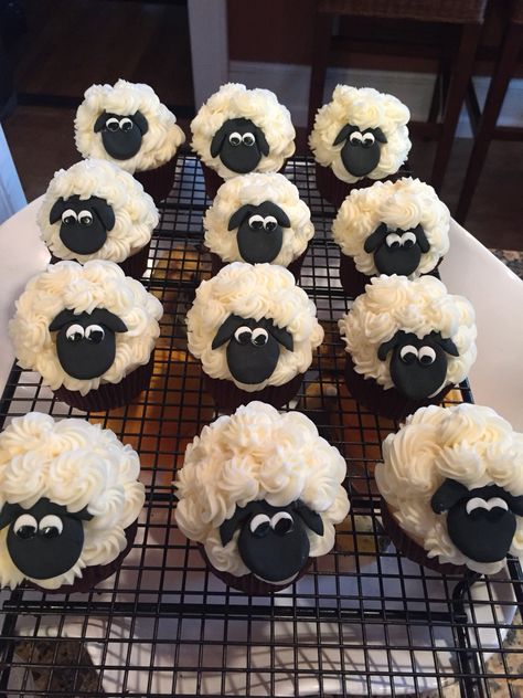 Easy Sheep Cupcakes, Lamb Cupcakes Sheep, Sheep Cupcakes Ideas, Goat Cupcakes, Sheep Cake Ideas, Cow Cupcakes Ideas, Cute Animal Cupcakes, Black And White Desserts, Cupcakes Animals