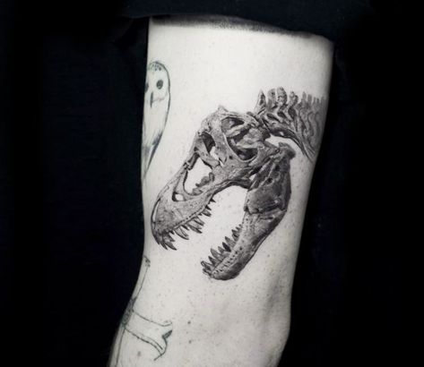 Tattoo photo - T-Rex skull tattoo by Ben Tats T Rex Jaw Tattoo, Trex Skull Tattoo, Dino Skull Tattoo, T Rex Bones Tattoo, T Rex Skull Tattoo, Realistic Dinosaur Tattoo, T. Rex Tattoo, Gothic Dinosaur Tattoo, Styracosaurus Skull Tattoo