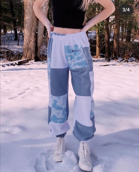 Star Sweatpants, Patchwork Joggers, Patchwork Sweatpants, Patchwork Star, Reworked Clothes, Patchwork Clothes, Monogram T Shirts, Diy Clothes Design, Blue Joggers