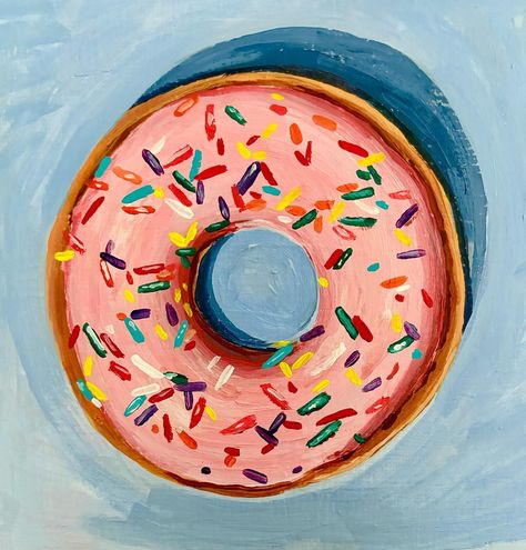 Donut Painting Acrylic, Doughnut Painting, Donut Doodle, Doughnut Art, Donut Painting, Donut Illustration, Thick Painting, Pop Art Food, Donut Art