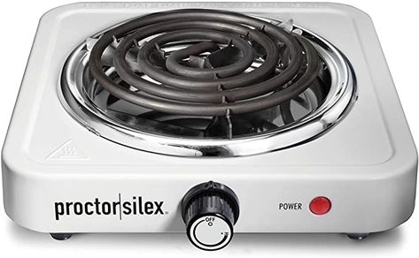 Amazon.com: Proctor Silex Electric Single Burner Cooktop, Compact and Portable, Adjustable Temperature Hot Plate, 1200 Watts, White & Stainless (34106): Home & Kitchen Mothers Day Gifts Crafts, Electric Kitchen, Electric Iron, Dish Warmer, Single Burner, Female Fertility, Clean Plates, Best Appliances, Keep Food Warm