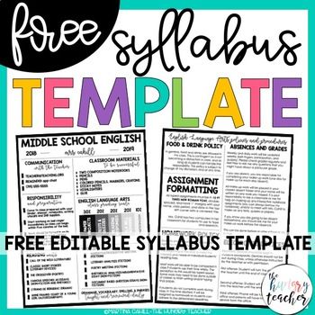 Free Editable Syllabus Template by Martina Cahill - The Hungry Teacher | Teachers Pay Teachers Free Syllabus Template, Classroom Syllabus, School Group Activities, Teacher Syllabus, Teaching Literary Elements, Avid Strategies, Lesson Plan Binder, Syllabus Template, Class Syllabus