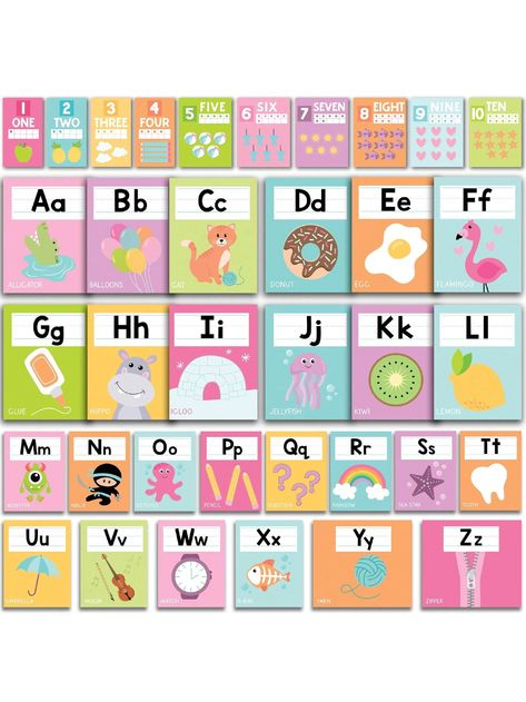 Struggling to find an easy way to teach the alphabet? Then make learning fun and engaging with this alphabet bulletin board set. This classroom alphabet poster set helps inspire a love for learning while boosting learning speed and retention.   6x14 Inch Alphabet Bulletin Board Set  12 Different Posters Included  Designed And Printed In The USA   You'll receive 12 different 6x14" posters; so you can easily teach children their ABCs. These alphabet-themed elementary classroom must-haves also feat Alphabet Bulletin Board, Preschool Alphabet Letters, Classroom Alphabet, Teach The Alphabet, Alphabet Line, Prek Classroom, Preschool Classroom Decor, Free Preschool Worksheets, Learning Poster