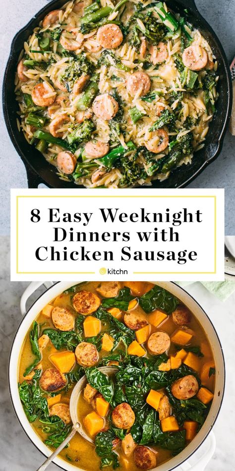 8 Easy Weeknight Dinners with Chicken Sausage | Kitchn Recipes With Chicken Sausage, Chicken Sausage Recipes Healthy, Dinners With Chicken, Healthy Sausage Recipes, Chicken Sausage Recipes, Chicken Sausage Pasta, Sausage Recipes For Dinner, Sausage Dinner, Recipes With Chicken